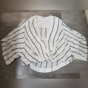 Free People Striped White and Black Women's Crop Top. Crossed Front. Oversized S